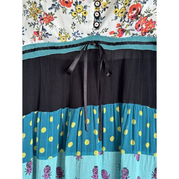 Tricot Chic Patchwork Sleeveless Tiered Midi Babydoll Dress 8 Boho Cottagecore - Picture 4 of 13